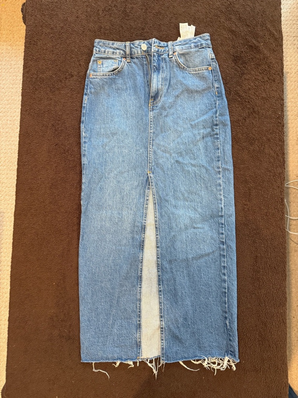 Stradivarius High-Waist Blue Denim Maxi Skirt with Front Slit